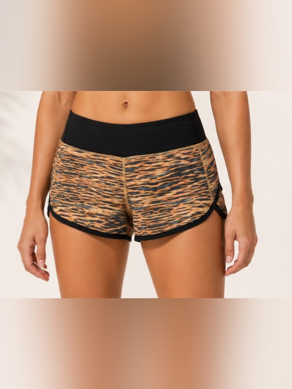 Lululemon Run Speed Shorts in the "Tiger Water Multi/Black" print